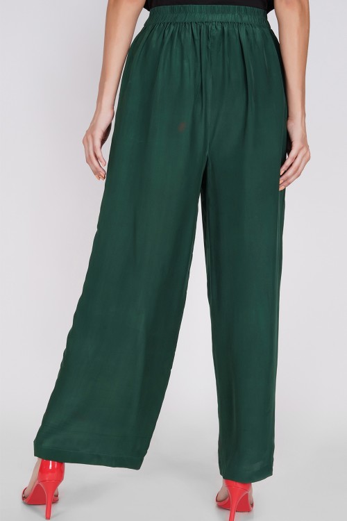 Green Flare Pants - Emerald Green - Benares Fashion