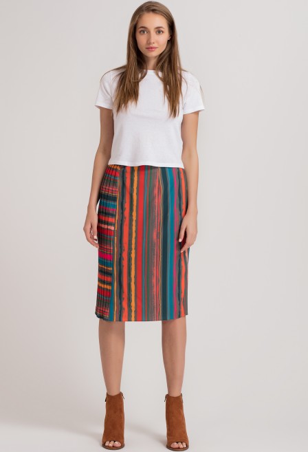 Stripe Pleated Pencil Skirt