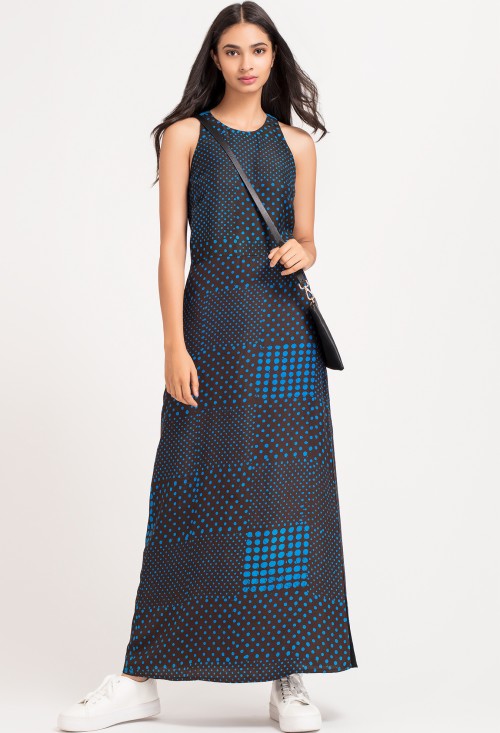 Blue Batik Silk Maxi Dress