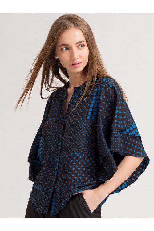 Blue Batik Silk Button Down Shirt