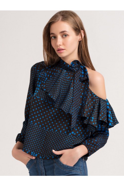 Blue Batik Silk One Shoulder Top